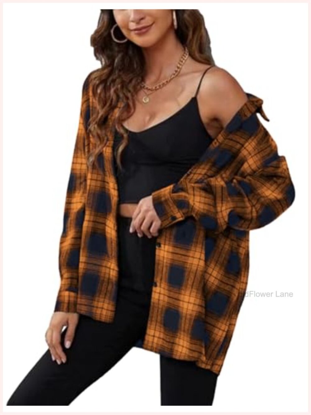 Women's Oversized Plaid Flannel Button Down Shirt Long Sleeve Casual Top